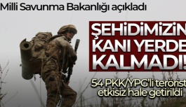 MSB: 'Fırat Kalkanı ve Zeytin Dalı bölgelerinde 54 PKK/YPG'li Terörist Etkisiz Hale Getirildi'